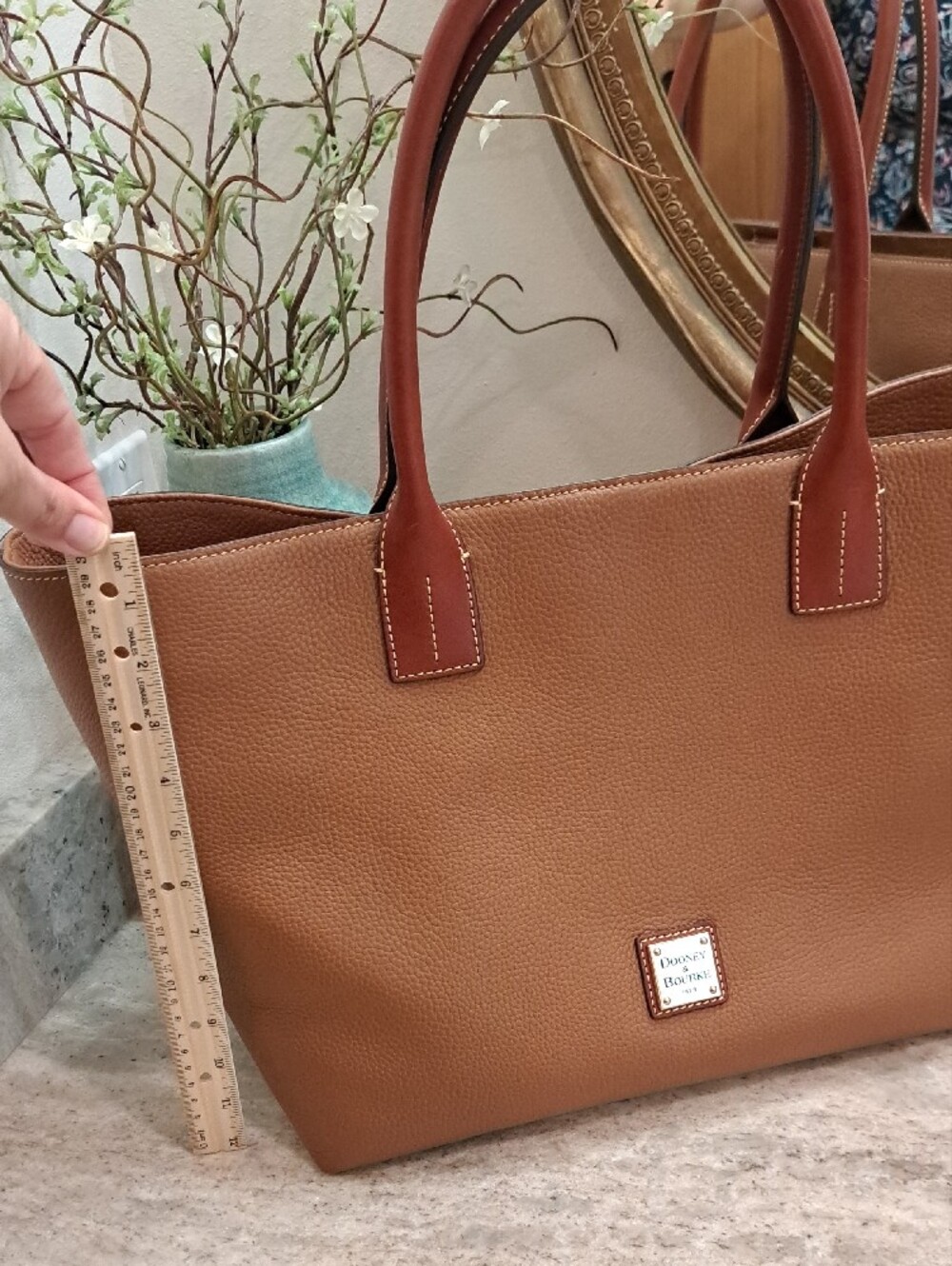 Dooney & Bourke Pebble Leather Tote in Cognac with Dark Brown Handles - Picture 9 of 11
